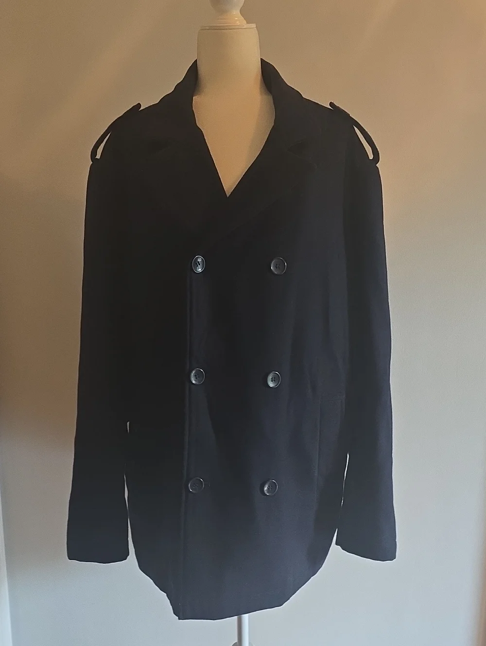 Men's Structure Double-Breasted Navy Peacoat Jacket